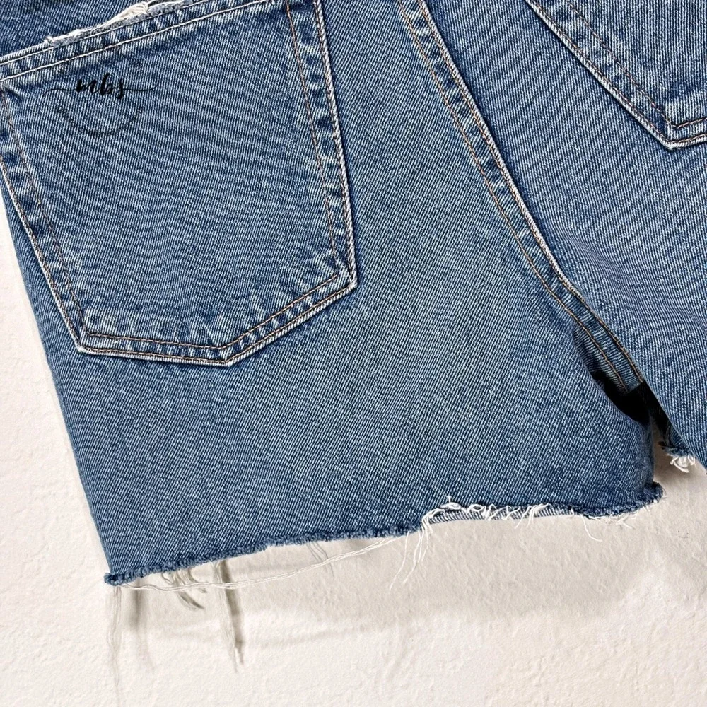 GRLFRND Helena 90's High Rise Cut Off Distressed Denim Shorts Light Wash Blue 24